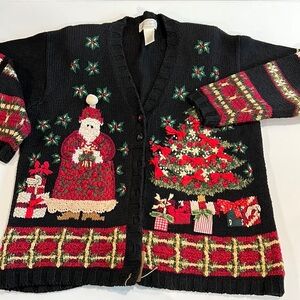 Studio Works‎ - M, black, Santa/Tree sweater